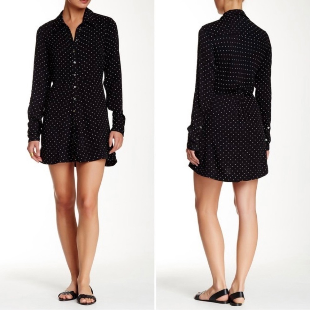 Free People This Town Long Sleeve Polka Dot Shirtdress Size XS
